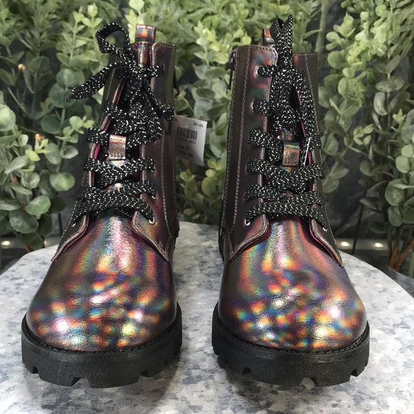 Brash Jet Fashion Lug Boots Iridescent Bronze Zip & Laces Combo Girls 5 NWT&NIB - Picture 2 of 10